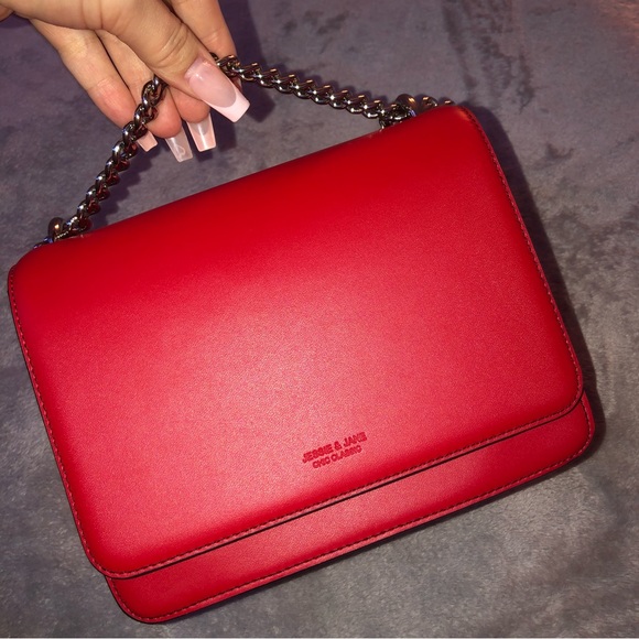 Red Jessie & Jane chic classic lather hand bag/ satchels - Picture 1 of 17